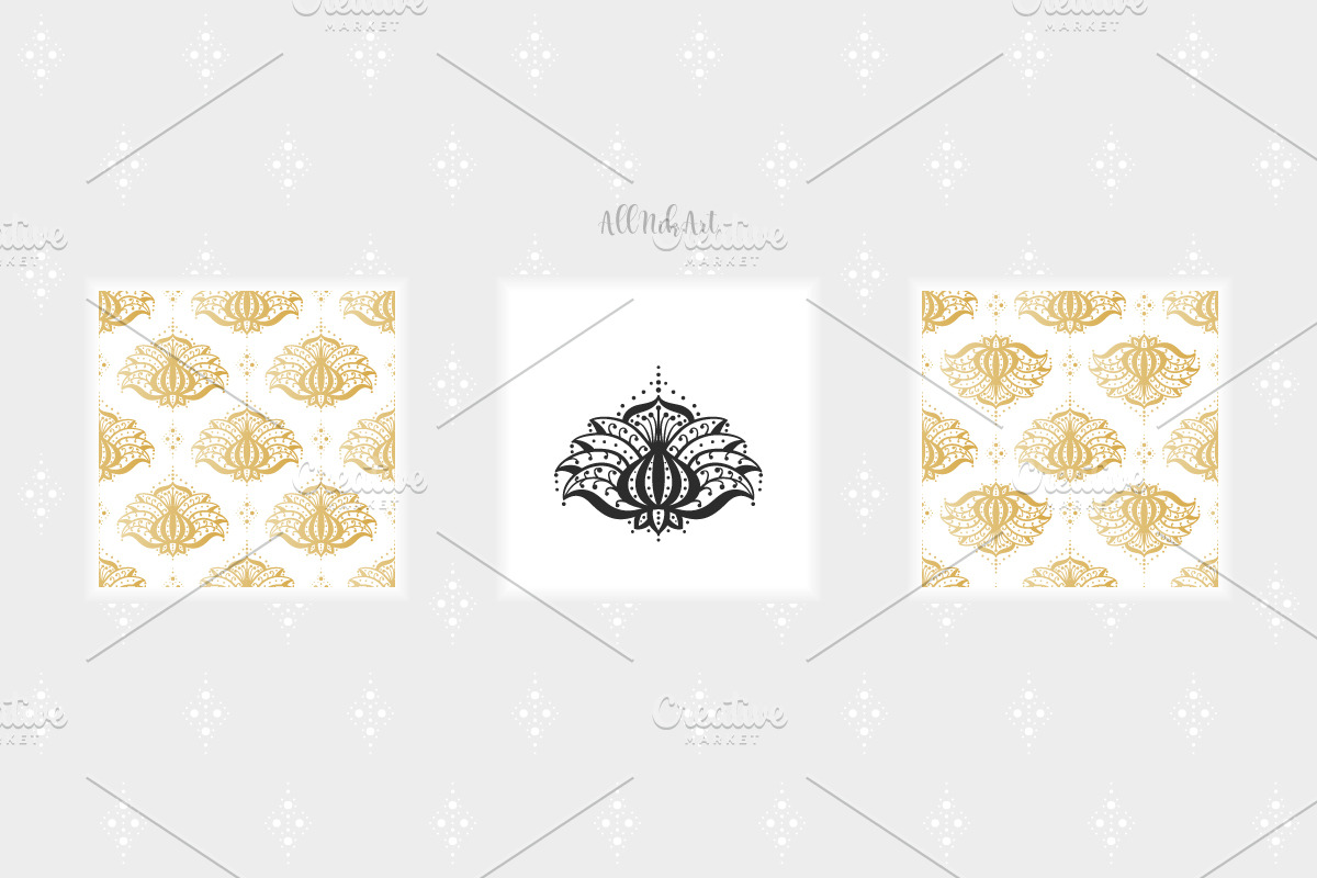 Mehndi Lotus Flowers set 1, a Pattern Graphic by AllNikArt (Photo 2 of 6)
