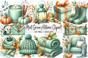 Mint Green Autumn Clipart PNG, an Illustration by DreamArtGraphic