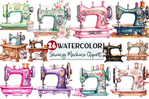 Watercolor Vintage Sewing Machine, an Illustration by Rose Art