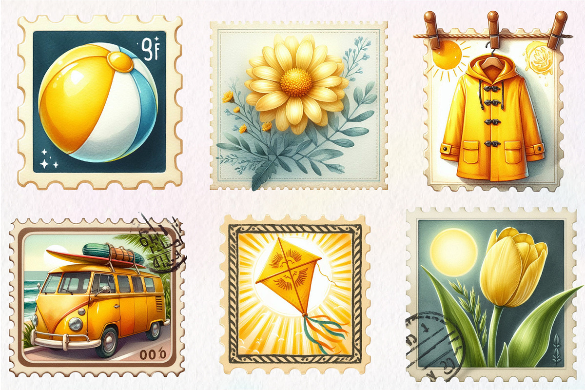Yellow Summer Postage Stamps Clipart, an Illustration by CreationArt (Photo 5 of 5)