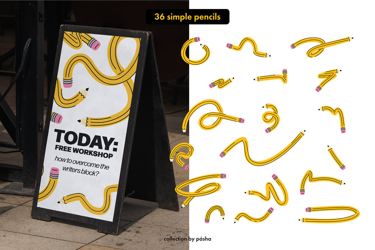 Curved Pencils Vector Set, an Object Illustration by Pásha (Photo 2 of 6)