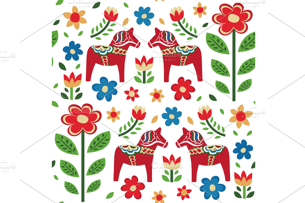 Swedish Dala horse pattern Creative, an Animal Illustration by IhorZigor
