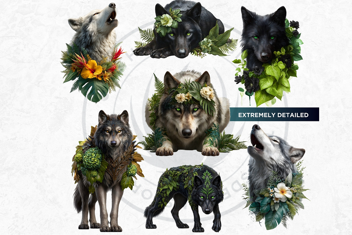 Floral Wolves Fantasy Cliparts, an Animal Illustration by ThatsDesignArt (Photo 6 of 17)