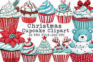Christmas Cupcake Clipart, an Illustration by Libby Wishes