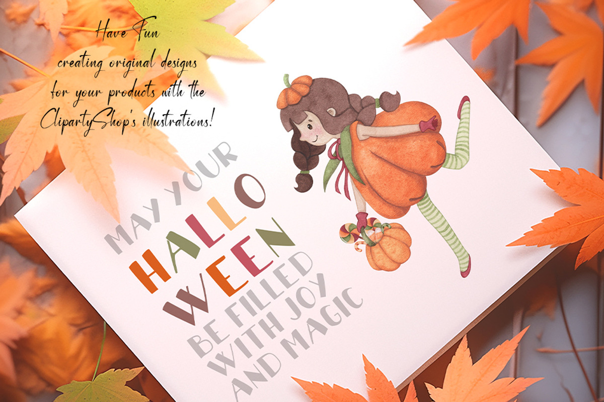 Pumpkin Girl Watercolor Clipart, an Illustration by GauSilvaStudio (Photo 5 of 5)