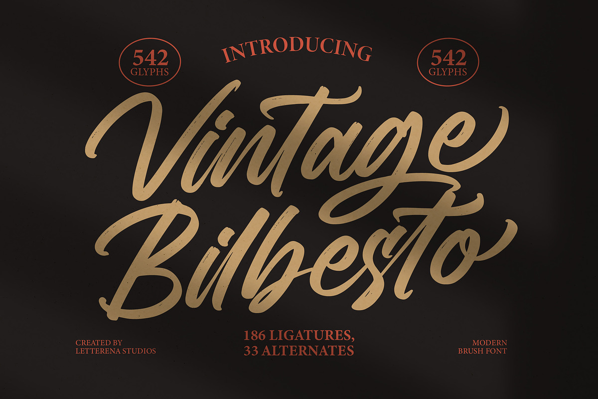 Vintage Bilbesto Modern Brush Font, a Script Font by Letterena Studios Script (Photo 1 of 20)