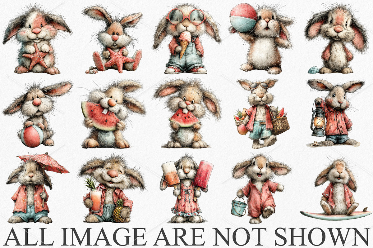 Whimsical Summer Beach Bunny Clipart, an Illustration by Canvas Craft (Photo 3 of 7)