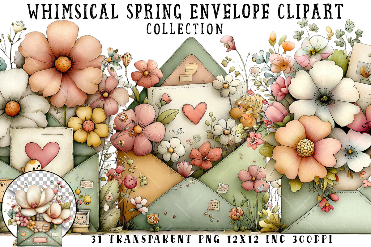 Whimsical Spring Envelope Clipart, an Illustration by OK Design (Photo 1 of 6)
