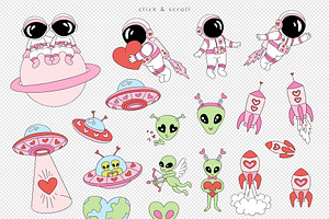 Galaxy Valentines Day Clipart Set