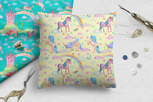 Unicorns Seamless Pattern Watercolor