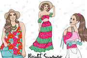 Bright Summer Girls Clipart, a Person Illustration by GlamArtZhanna (Thumbnail 1 of 4)