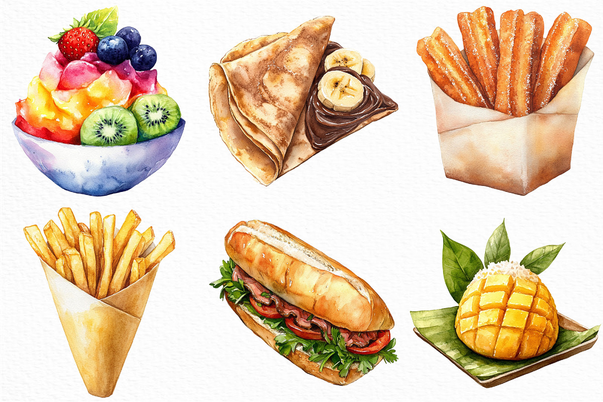 Watercolor Street Food Clipart, an Illustration by Craft Nest (Photo 5 of 6)