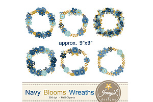Navy Blue Floral Wreath, an Illustration by JennyL Designs