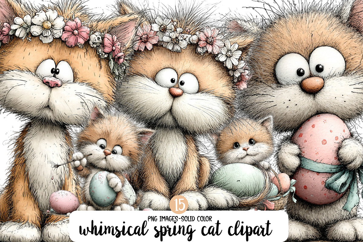 whimsical easter cat clipart, an Illustration by Designworld (Photo 1 of 4)