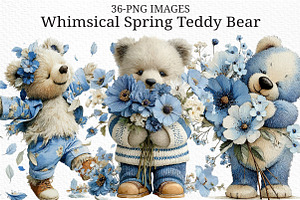 Whimsical Spring Teddy Bear Clipart, an Illustration by Craft Nest
