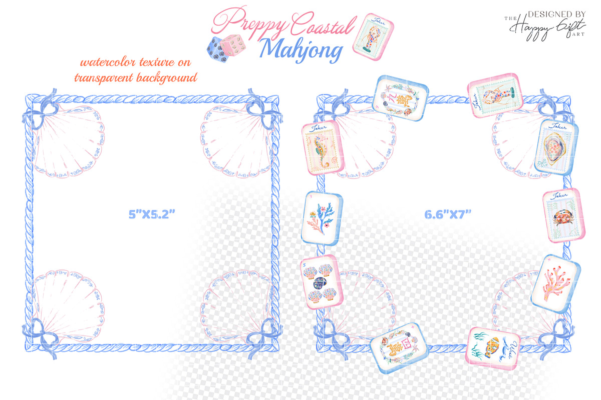 Preppy Coastal Mahjong Clipart, a Decorative Illustration by TheHappyGiftArt (Photo 3 of 12)