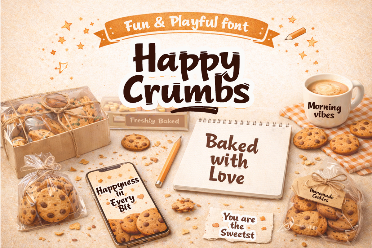 Happy Crumbs Playful With Doodles, a Handwritten Font by cocodesign (Photo 8 of 8)