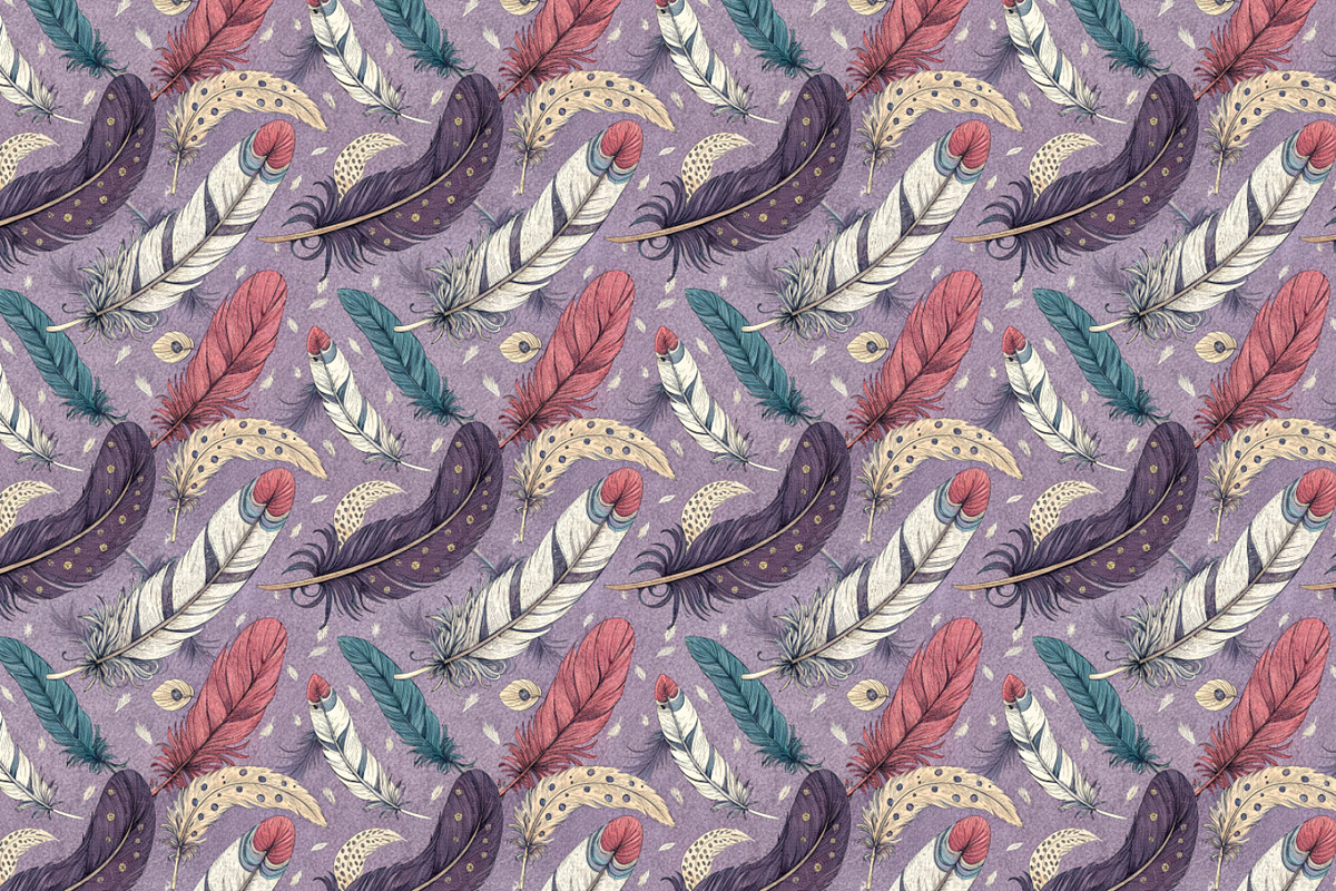 Seamless Patterns Ethereal Feathers, a Pattern Graphic by Designs by Helen Trupak (Photo 4 of 8)