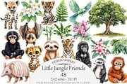 Watercolor Little Jungle Friends Cli, a Seasonal Illustration by Design Market (Thumbnail 1 of 5)