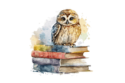 Watercolor Owl on Books Clipart Bund, an Object Graphic by Regulrcrative (Thumbnail 5 of 7)