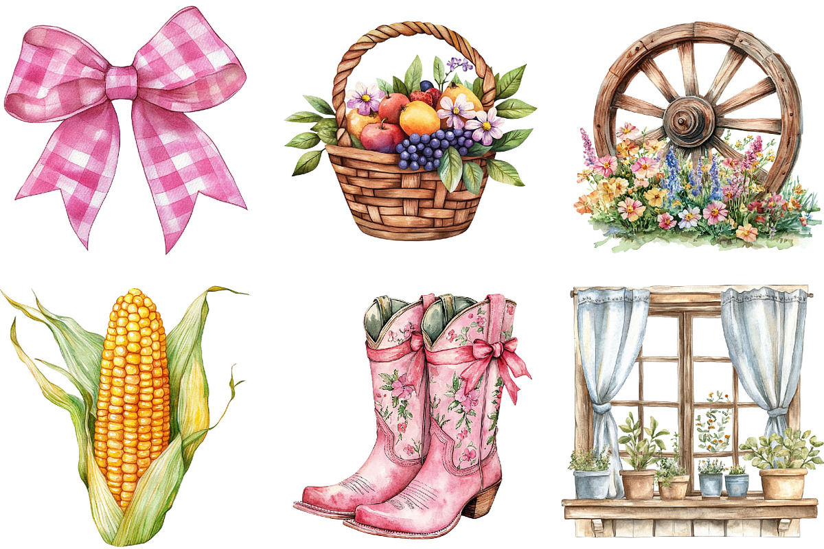 Watercolor Lovely Farm Clipart, an Illustration by Designking (Photo 5 of 5)