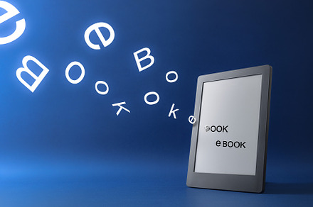 E-book reading concept with letters coming out of the screen, a Technology Photo by Davizro's Market
