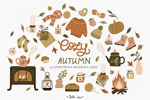 Cozy Autumn – Fall Vector Clipart, a Decorative Illustration by Jenny Quince