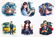 Bus Driver Watercolor Clipart, an Illustration by RobertsArt (Thumbnail 2 of 8)