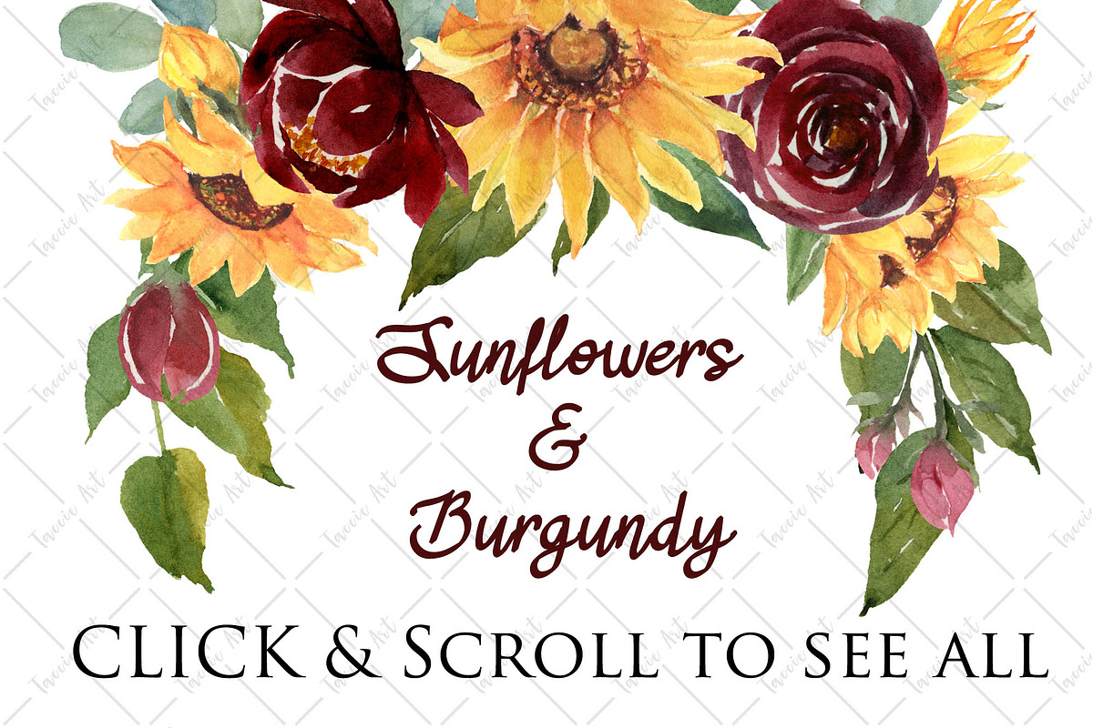 Sunflowers and Burgundy Flowers, an Illustration by Graphic Blue Bird (Photo 2 of 11)