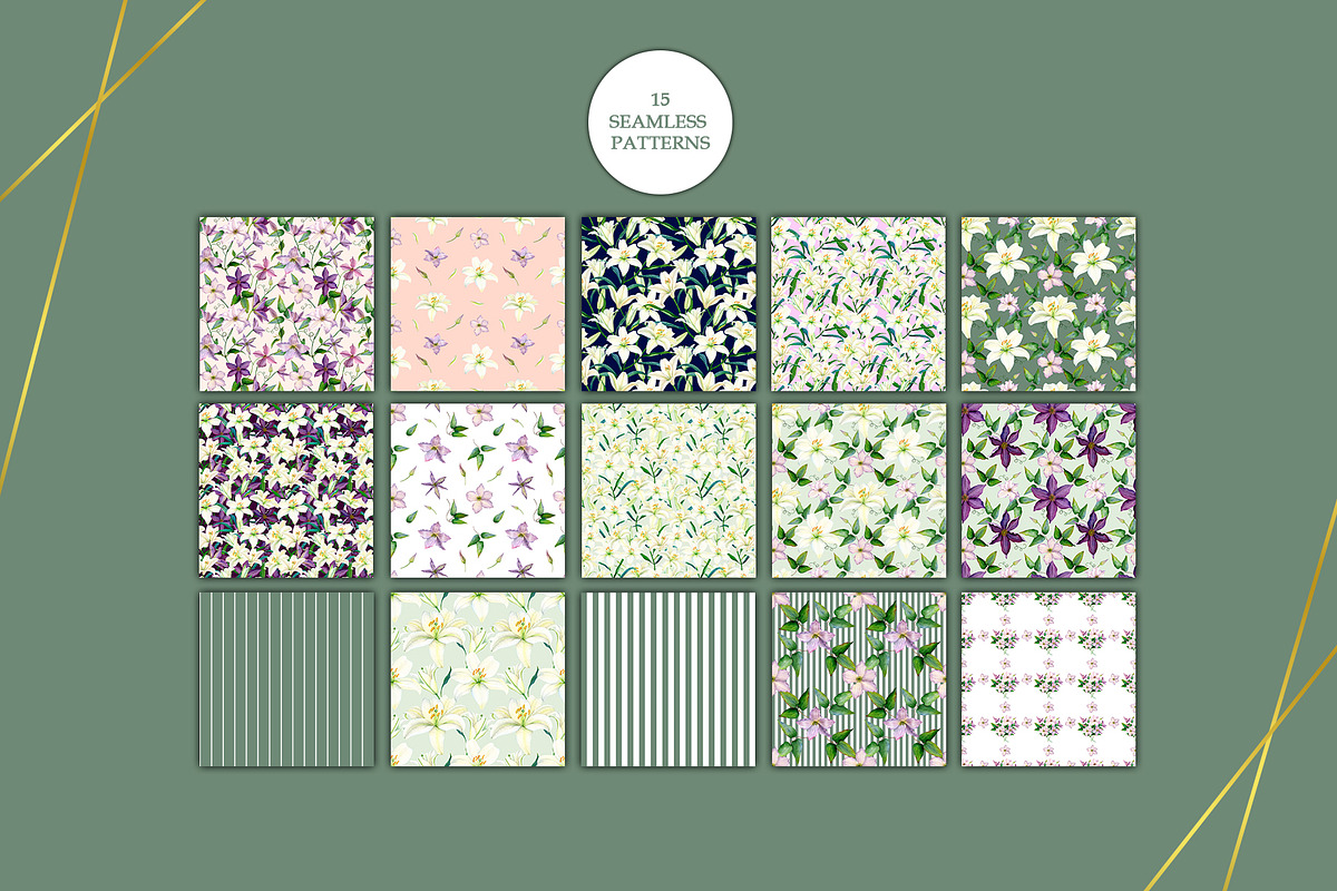 Lilies & Clematis Illustrations, an Illustration by SunnJaneArt (Photo 4 of 13)