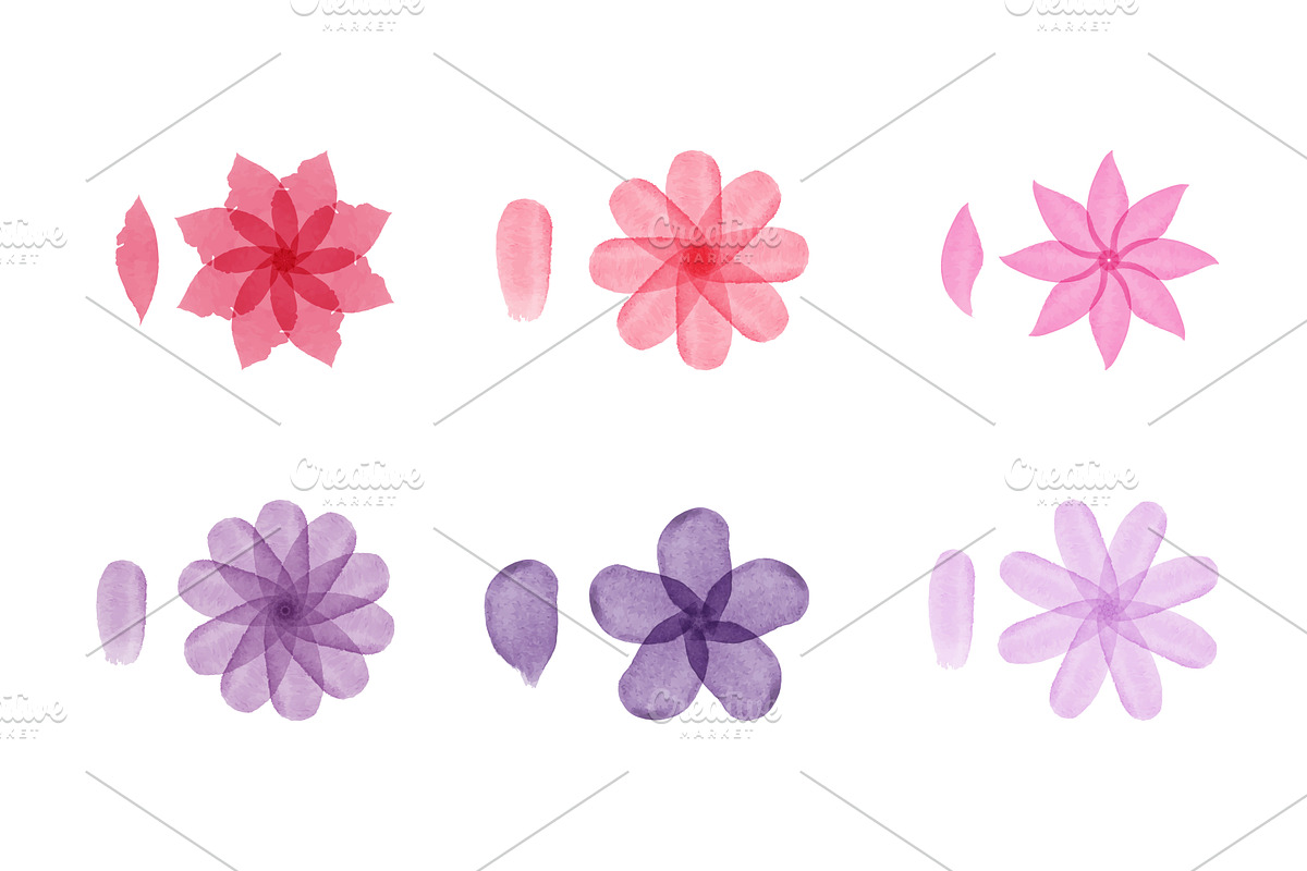 Watercolor flower petal designs in, an Illustration by okskukuruza