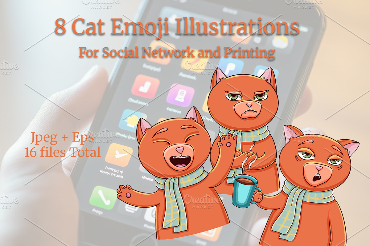 Cat Emoji Illustrations, an Animal Illustration by Milla_Zelenyuk_art (Photo 1 of 3)