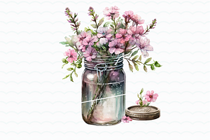 Flowers In Jar Watercolor