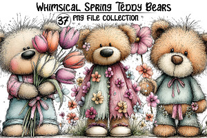 Whimsical Spring Teddy Bear Clipart, an Illustration by Dream Creation
