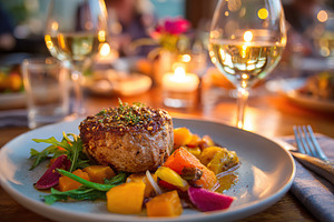 Delicious and nourishing meal served on a simple plate in a warm dining atmosph, a Food & Drink Photo by AlyaAnd
