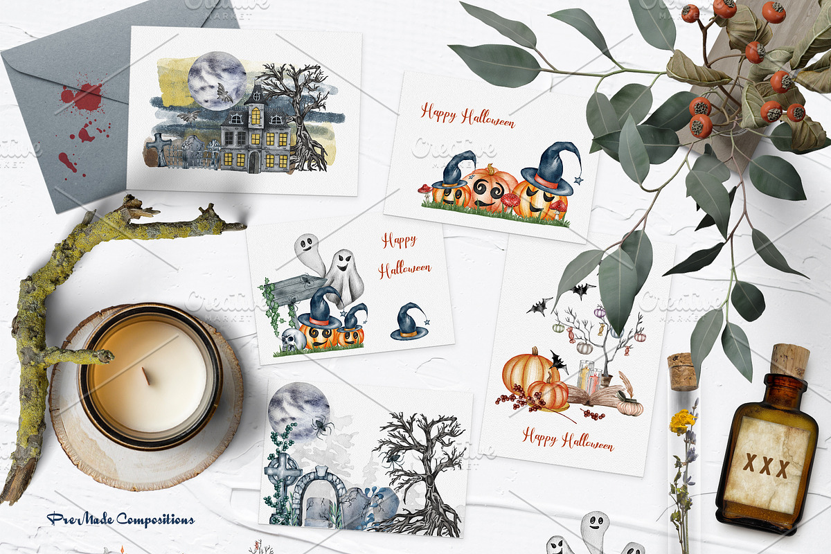 Halloween Watercolor Set, a Seasonal Illustration by BarvArt (Photo 5 of 21)