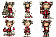 Cute Christmas Bear Girl Clipart, a Seasonal Illustration by Black Bird Studio (Thumbnail 4 of 7)