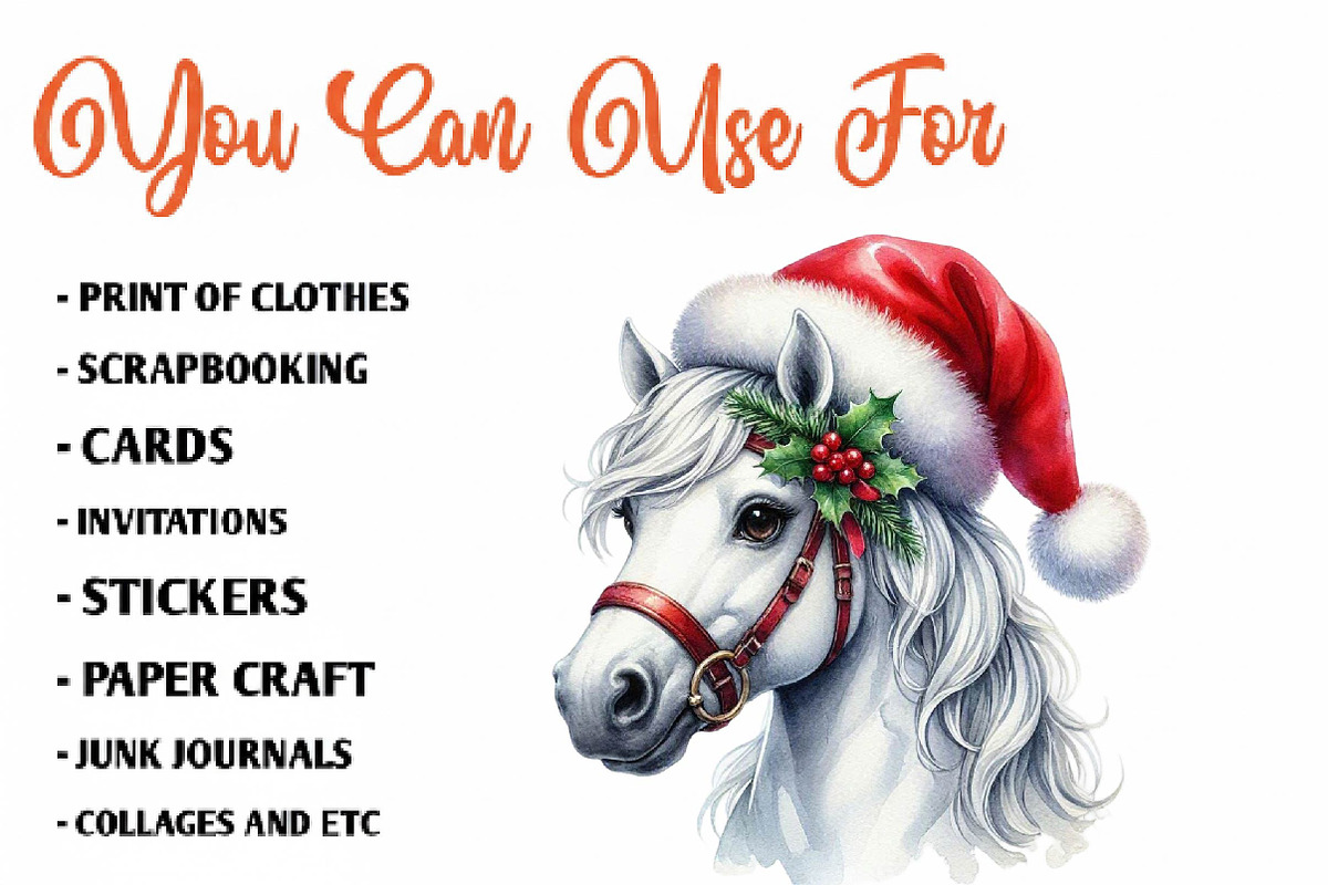 Watercolor Christmas Horse Clipart, a Seasonal Illustration by CreationArt (Photo 5 of 7)