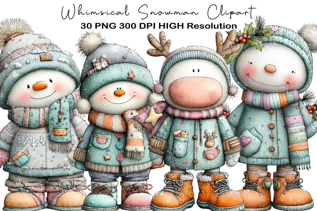 Whimsical Snowman Clipart, an Animal Illustration by Black Bird Studio (Photo 1 of 6)
