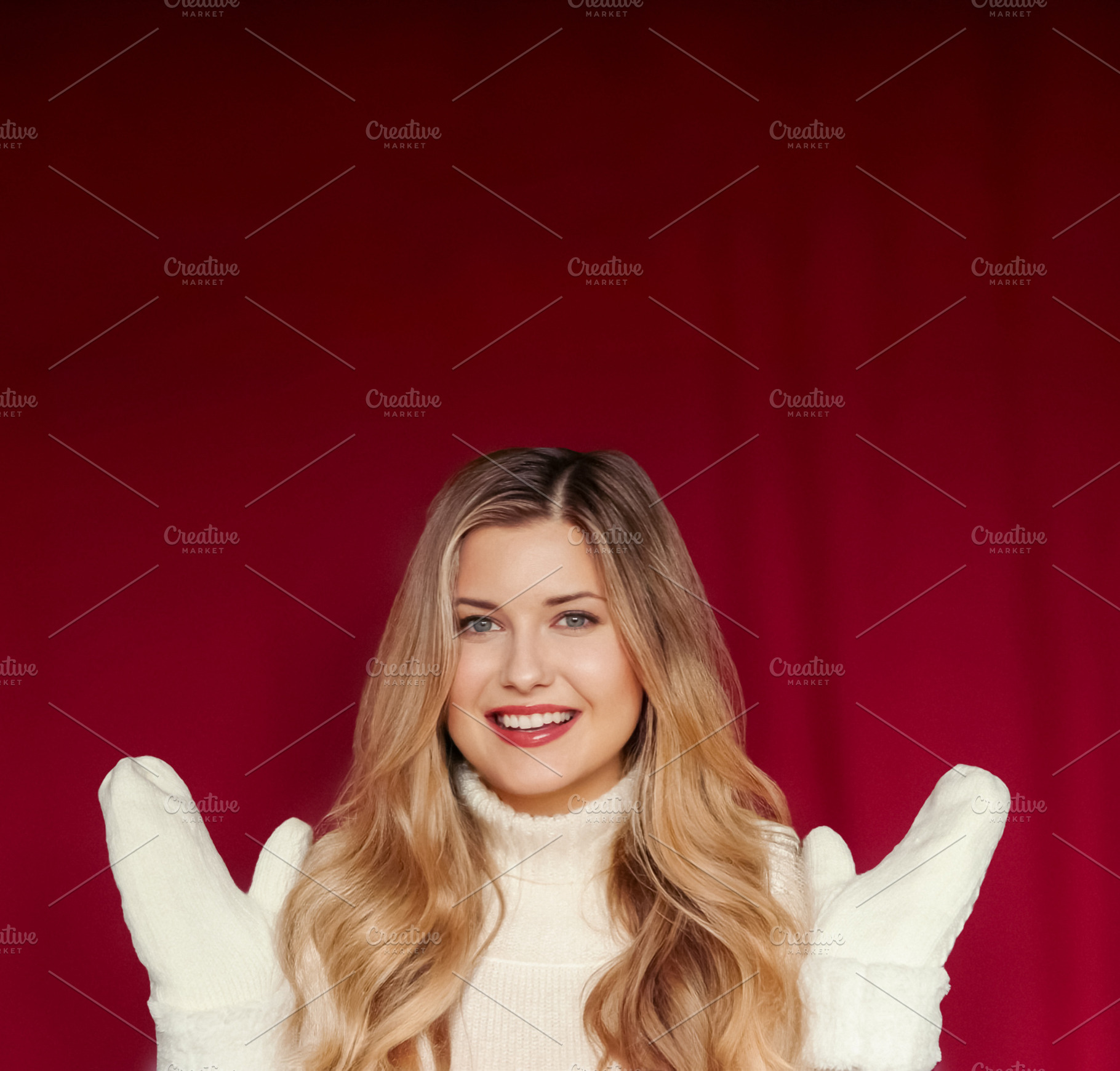 Happy young woman looking at camera, wearing warm winter clothin, a Person Photo by Studio ANNA