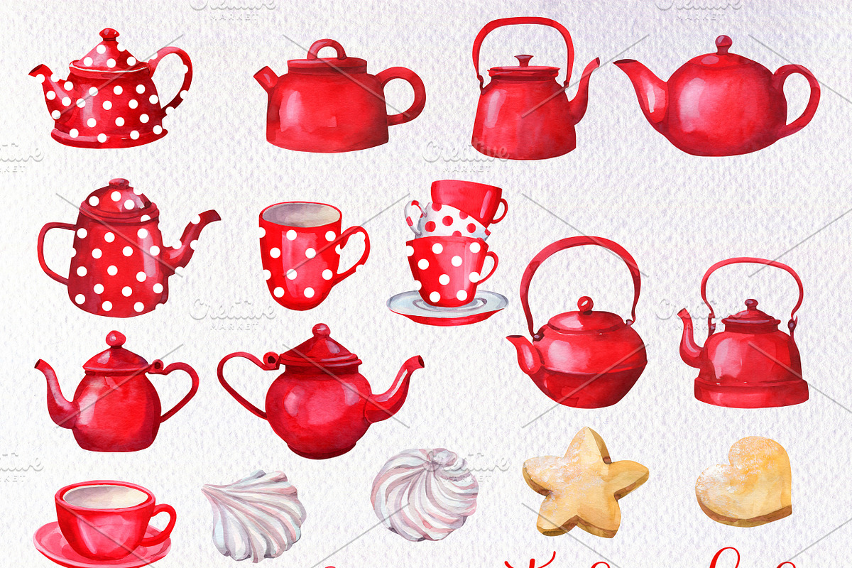 Watercolor Teapot and Teacup Clipart
