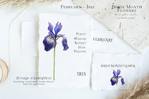 Watercolor Iris Birth Flower Clipart