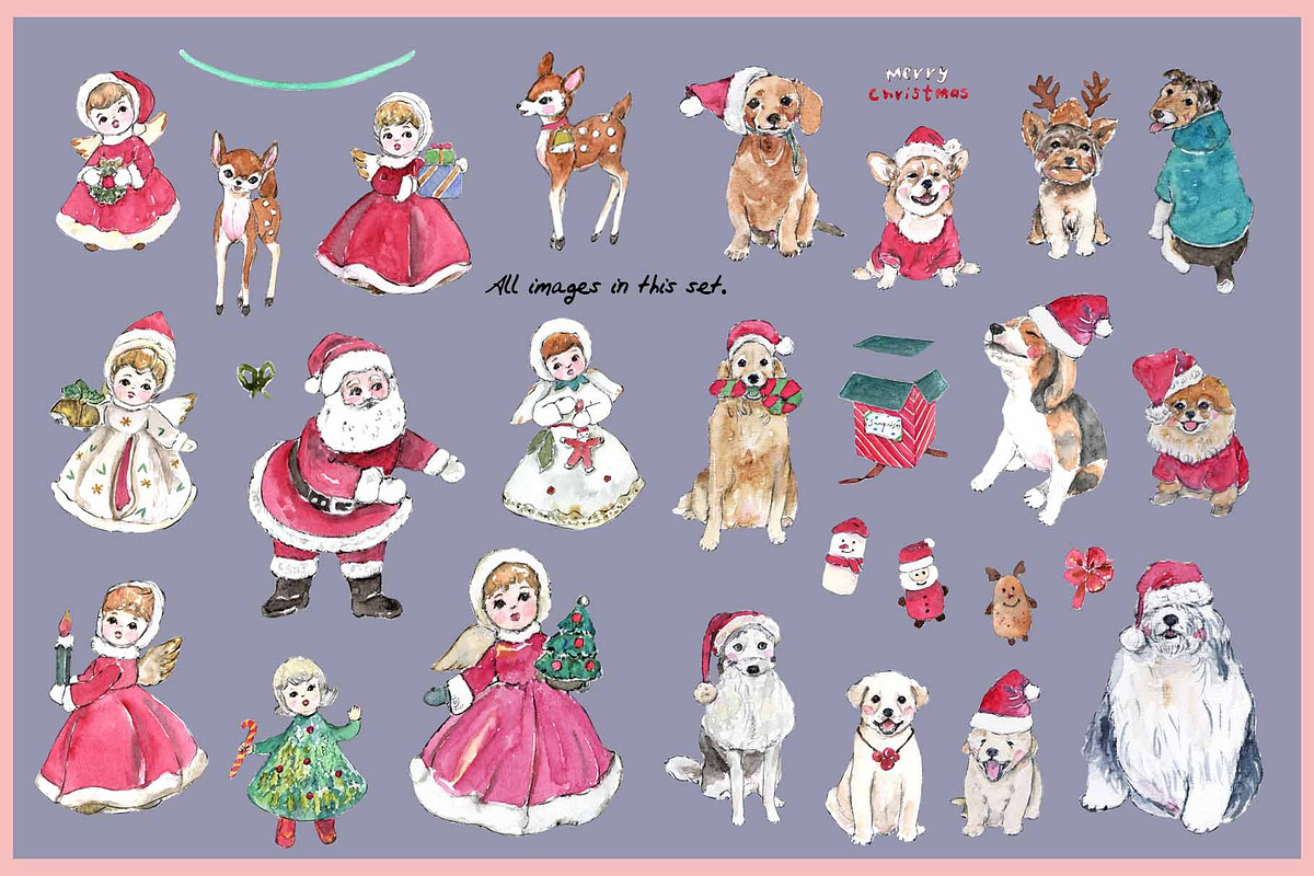 Christmas Angels & Dogs Clipart, an Illustration by VianneArt (Photo 2 of 7)