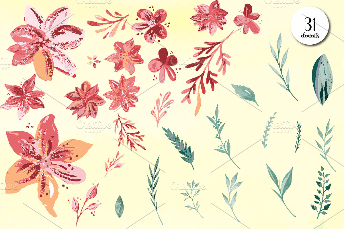 Blush Flowers and Leaf collection, a Decorative Illustration by Zmapist (Photo 2 of 2)