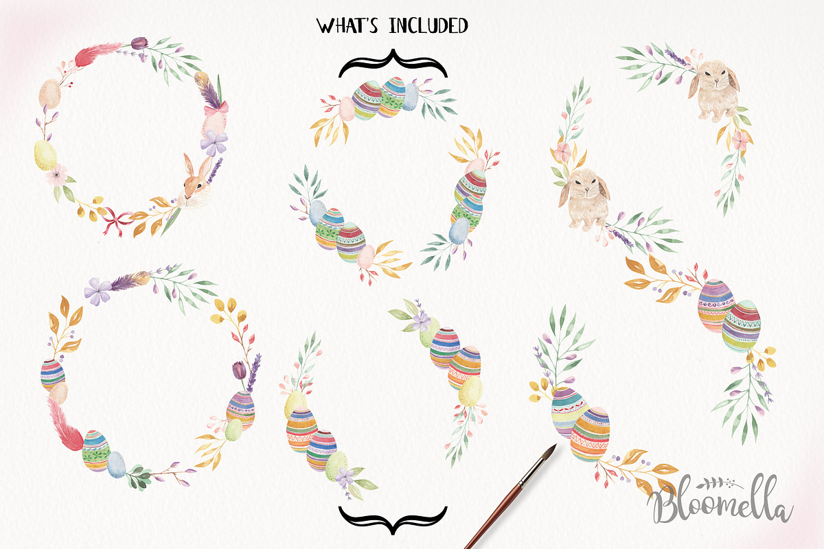 Easter Watercolor Wreath Bunny Kit, an Illustration by Bloomella