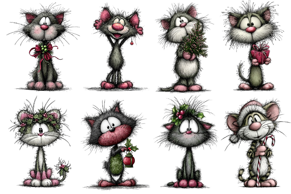 Christmas Whimsical Cats Clipart, an Illustration by Dream Creation (Photo 5 of 6)