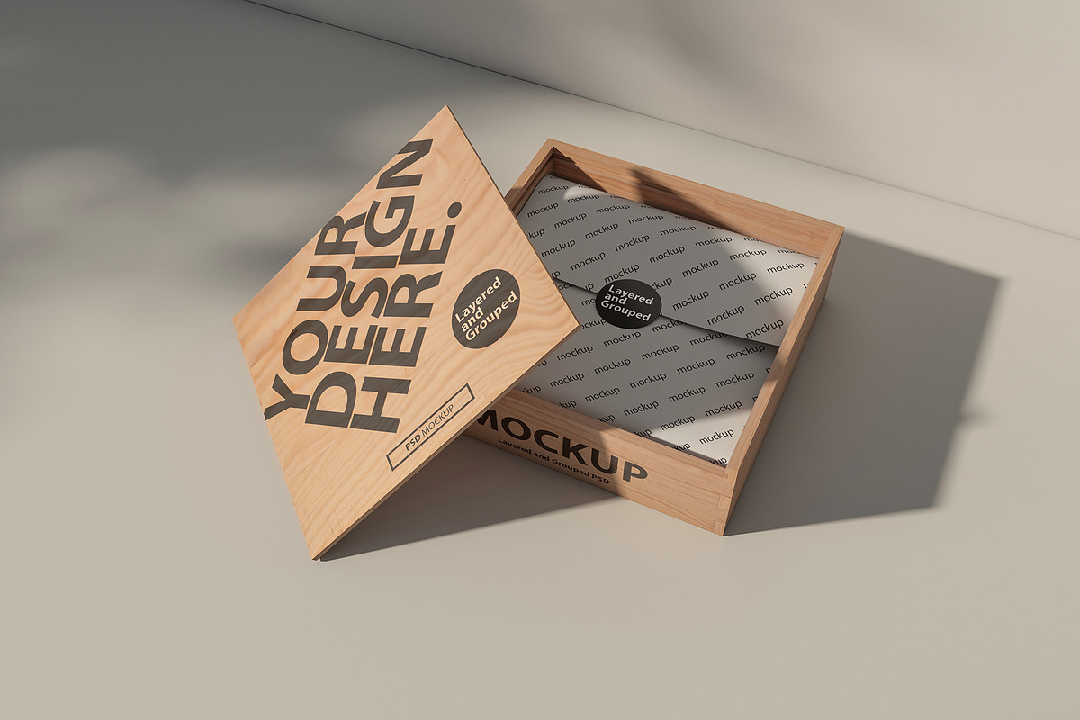 Wooden box PSD Mockup, a Packaging Mockup by GreatFruit (Photo 4 of 8)