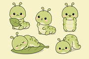 Cute Green Caterpillar Character Set, an Animal Illustration by Artpon Illustration (Thumbnail 1 of 3)