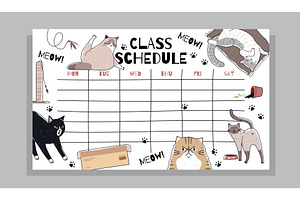 School schedule with cute cats, an Object Illustration by YummyBuum