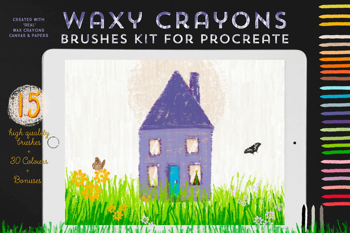 Waxy Crayons Procreate Brushes Kit, a Brush Add-On by White Lane Studio (Photo 1 of 9)